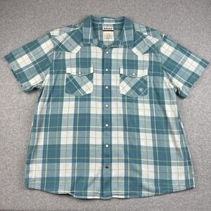 Ariat Shirt Mens 2XL Western Pearl Snap Retro Fit Blue Plaid Short Sleeve Cotton